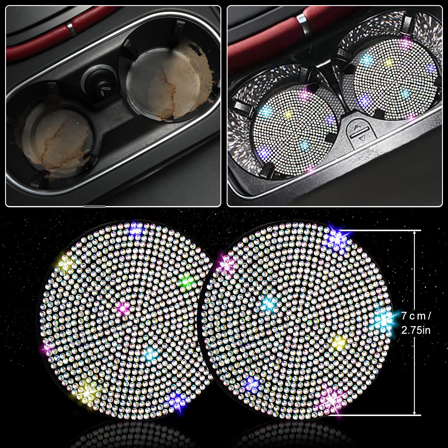 NBTEPEM bling car coasters protect surfaces with stylish sparkle.