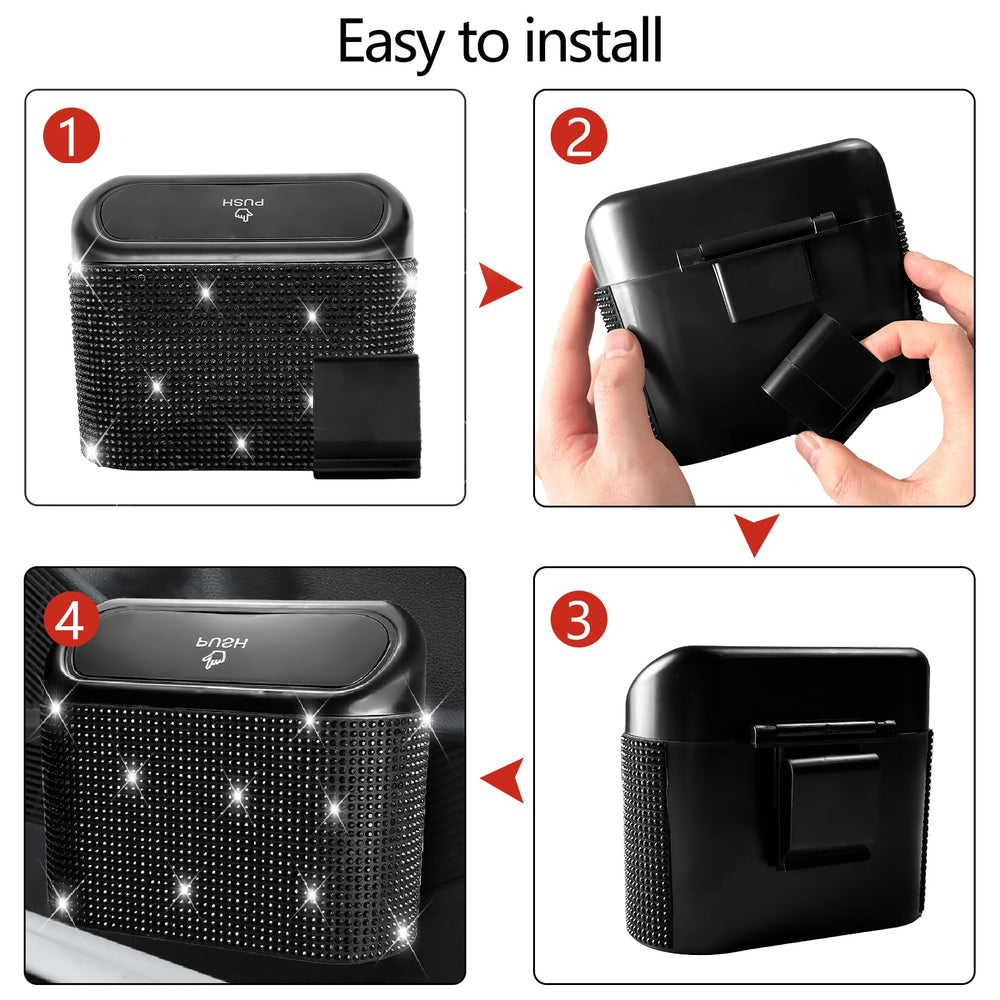 NBTEPEM Bling car trash can doubles as storage for bottles and towels.