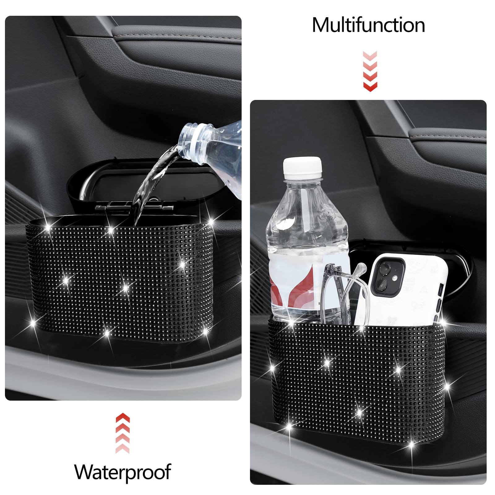 NBTEPEM Bling car trash can 2-pack offers two convenient bins for organization.