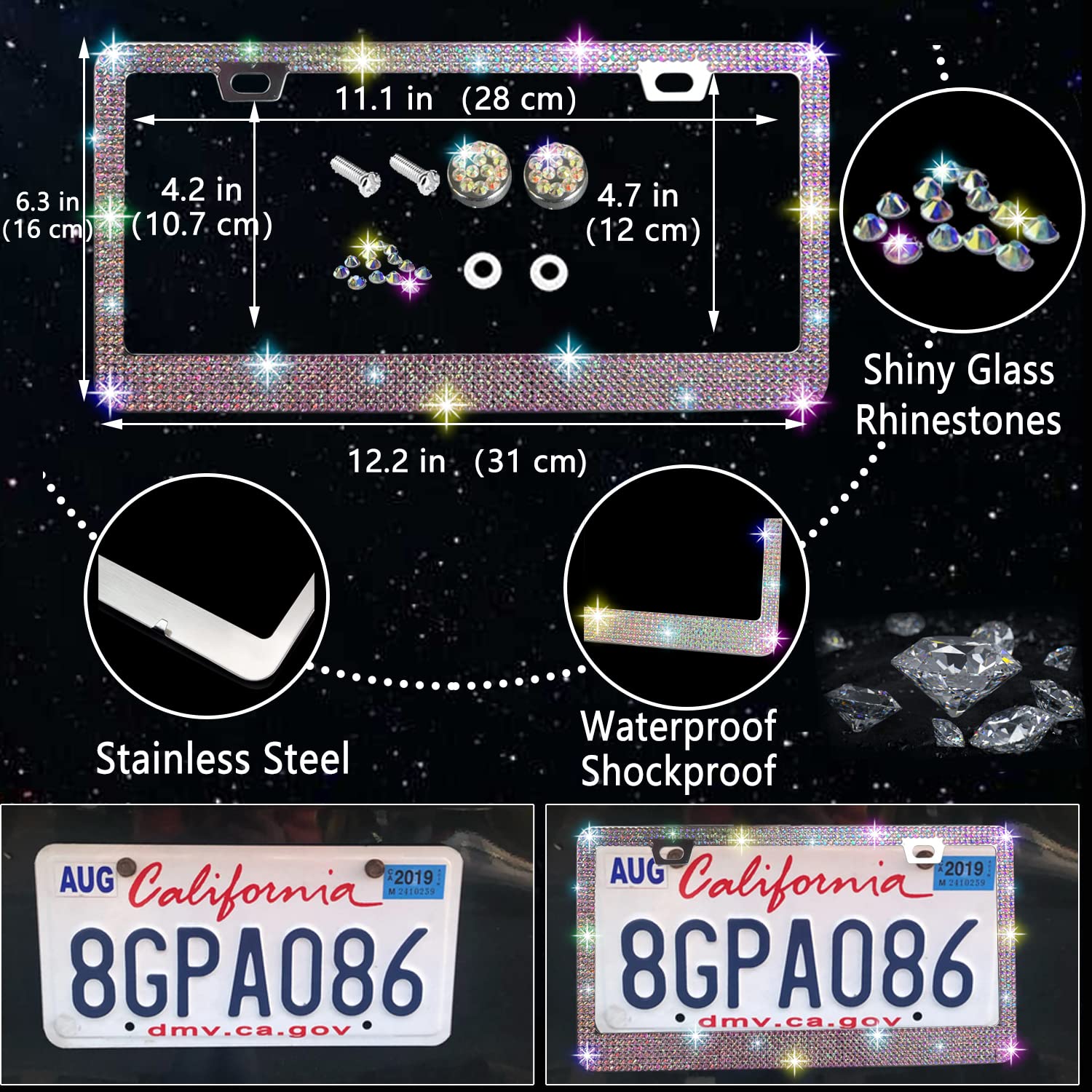 NBTEPEM bling license plate frame adds sparkle and protection.