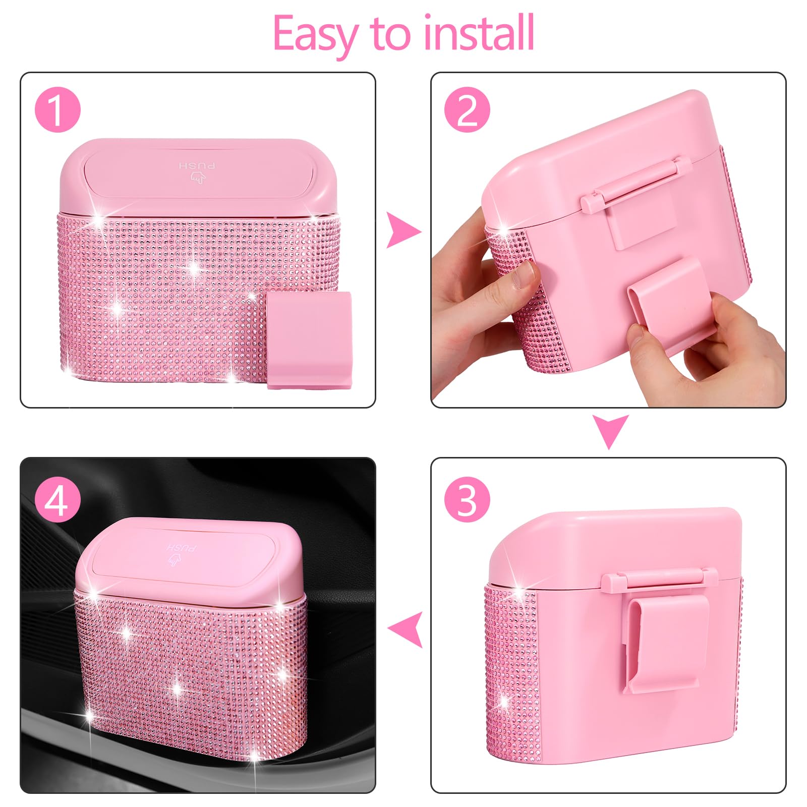 NBTEPEM Bling Pink trash can doubles as small storage for essentials