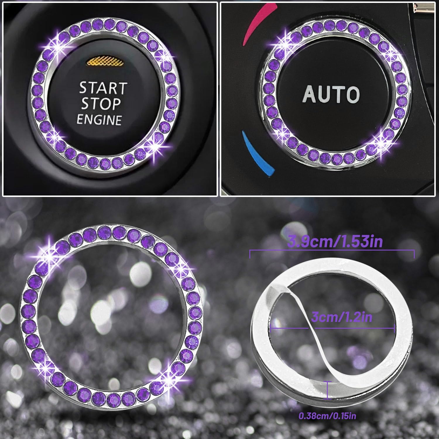 NBTEPEM bling start button ring adds a sparkly focal point to ignition
