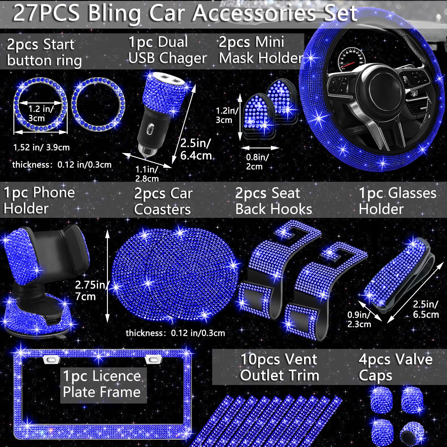 NBTEPEM blue bling phone holder keeps device secure and reachable