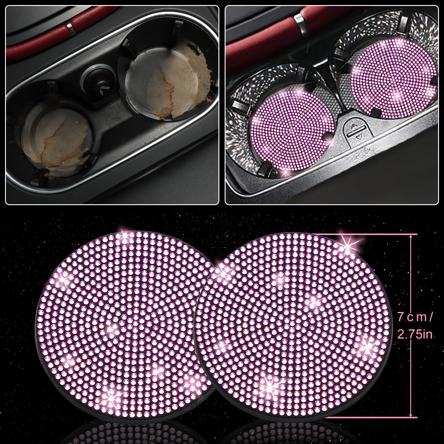 NBTEPEM pink bling car coasters protect surfaces in style.