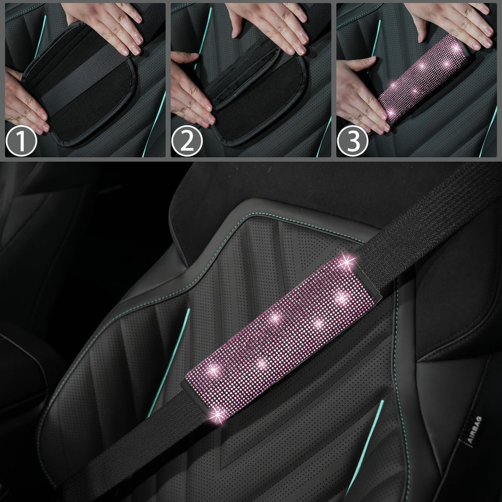 NBTEPEM pink bling seat belt covers right complements luxury look.