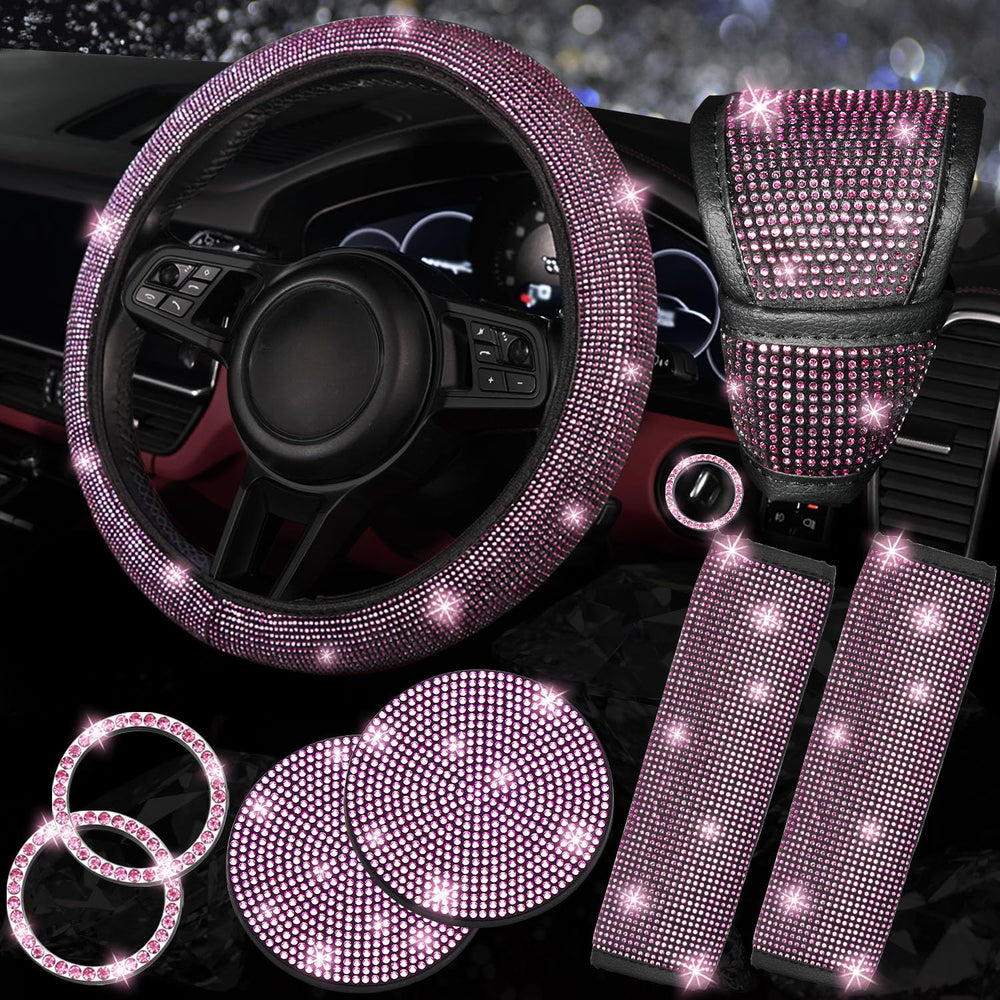 NBTEPEM pink bling steering wheel cover adds glamour and grip.
