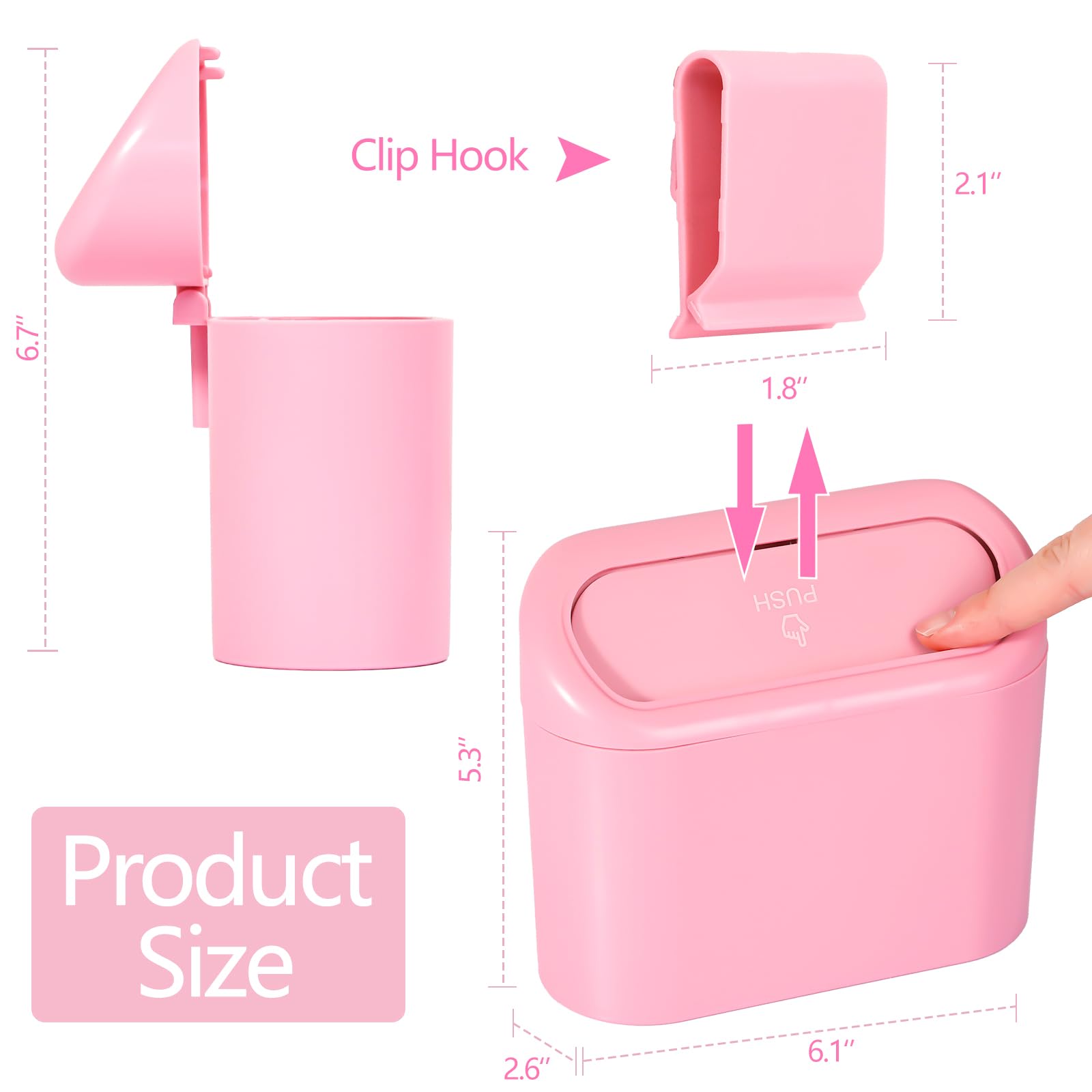NBTEPEM pink car trash can mounted on door edge with hook