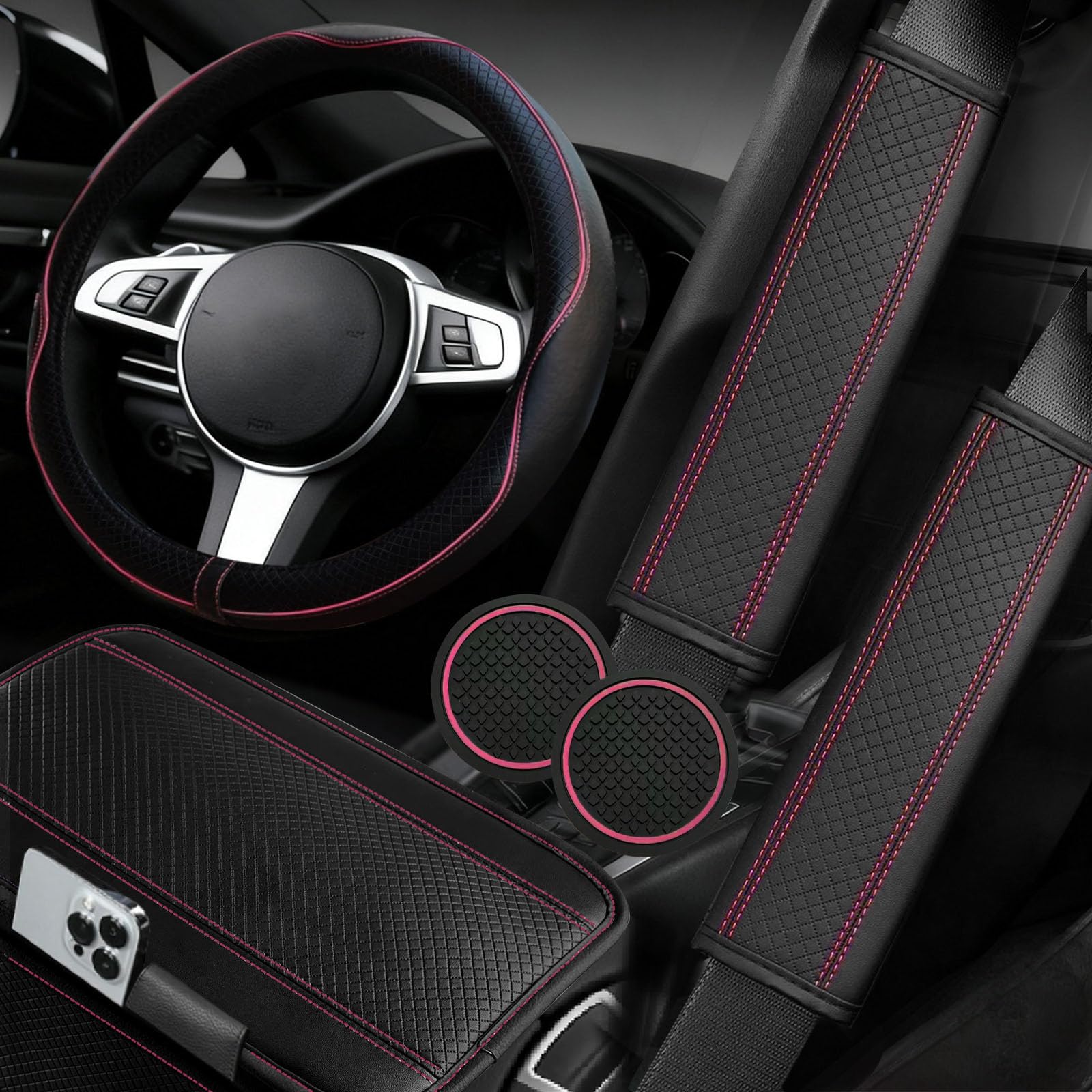NBTEPEM pink steering wheel cover showing grip and style