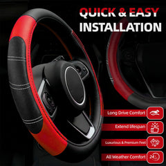 NBTEPEM seat belt cover with red stitching enhances comfort on long drives.