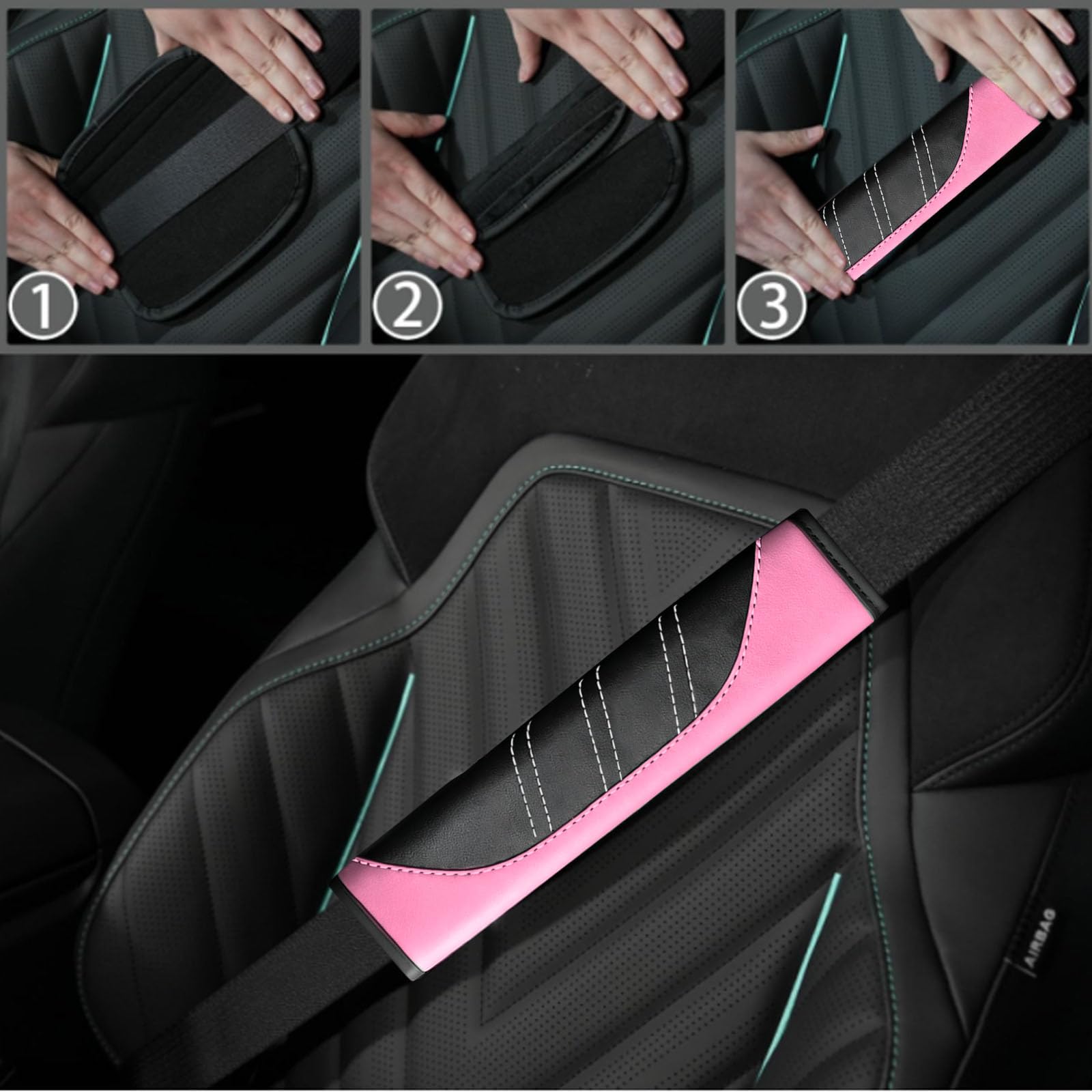 NBTEPEM padded seat belt covers close-up highlighting comfort padding.