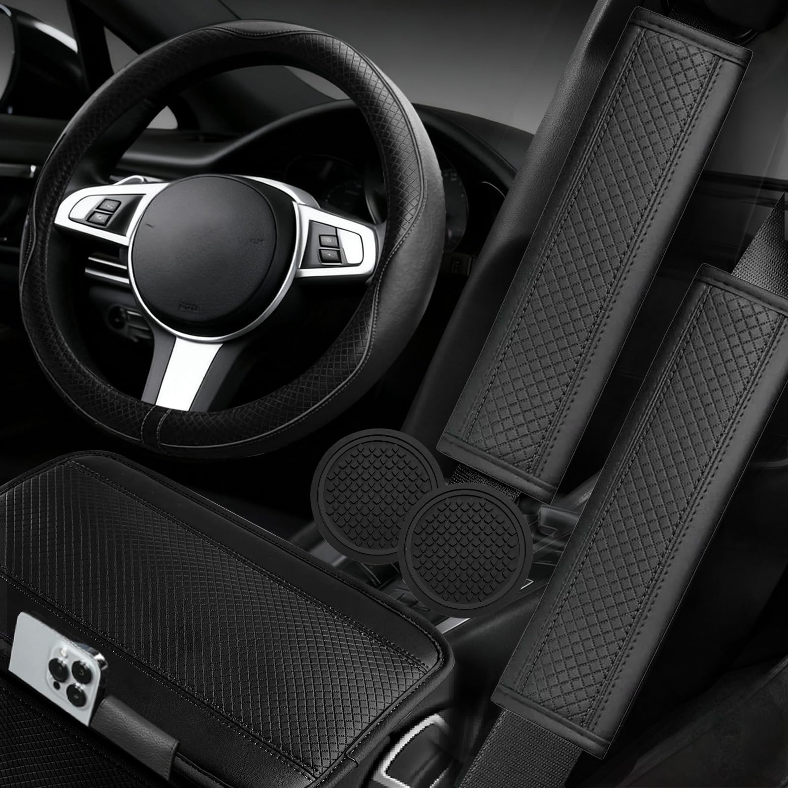 NBTEPEM steering wheel cover 14-15 inch enhances grip and interior flair.