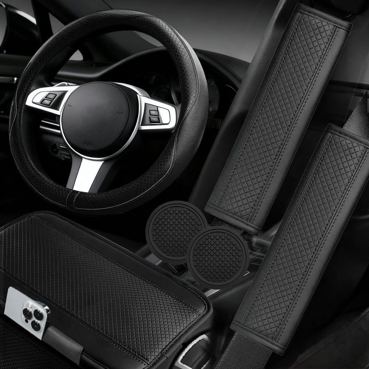 NBTEPEM steering wheel cover 14-15 inch enhances grip and interior flair.