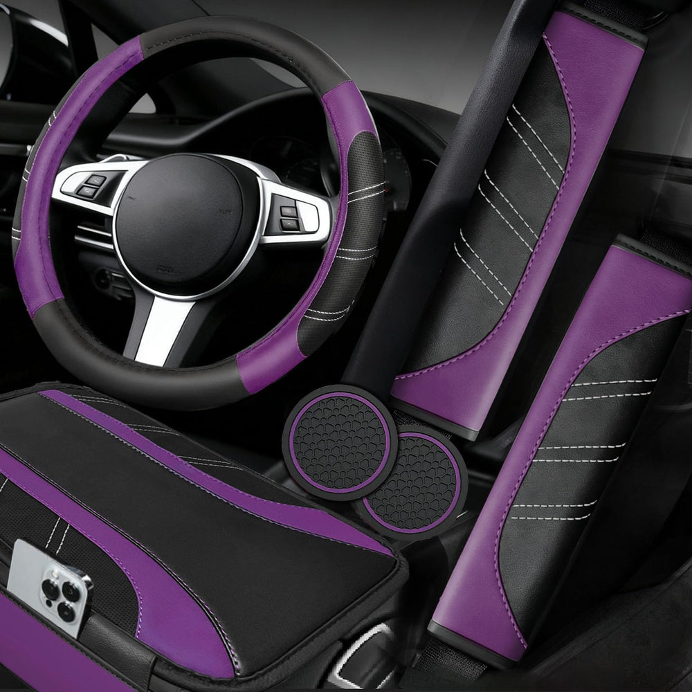 NBTEPEM steering wheel cover in purple for 14.5–15 inch wheels, enhances grip and comfort.