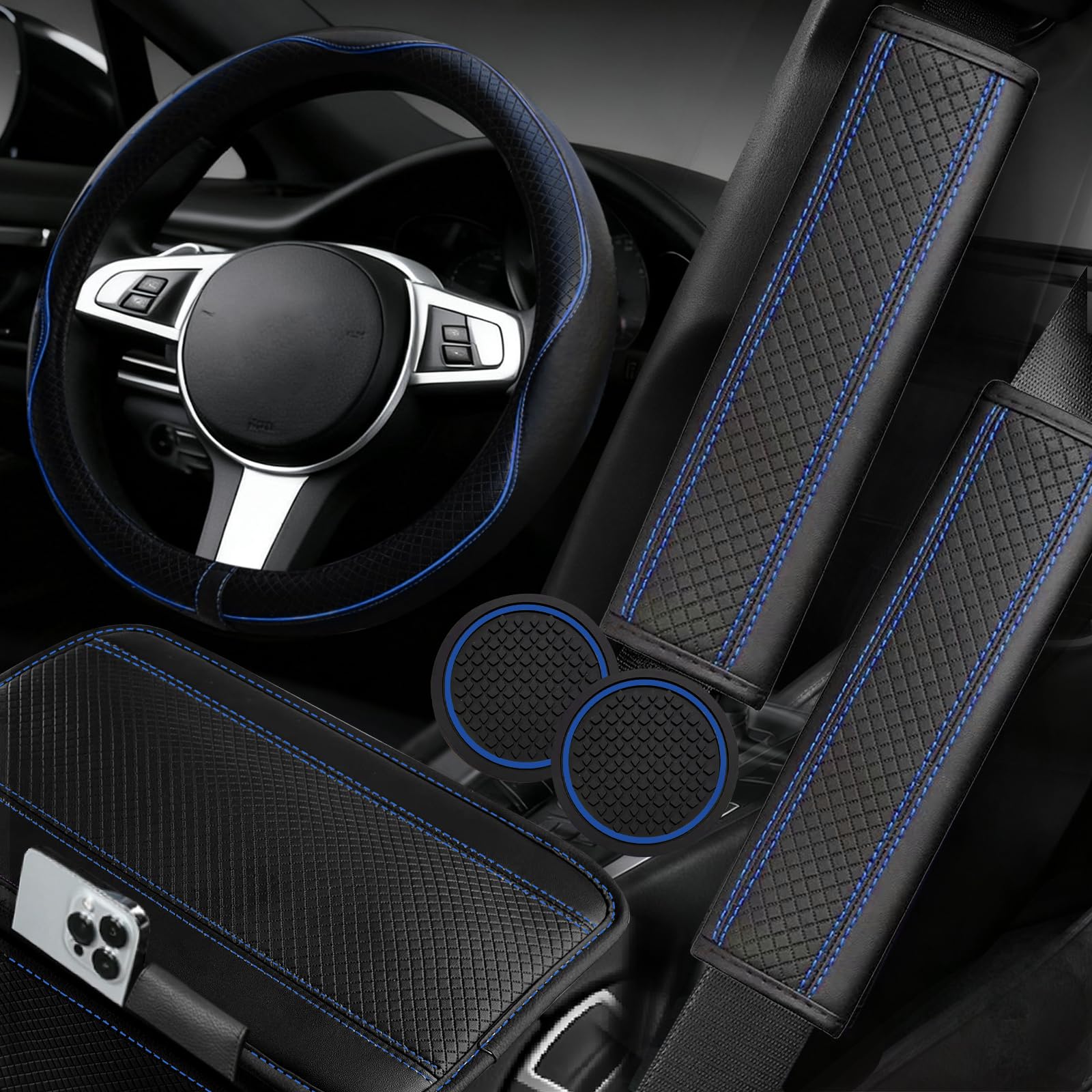 NBTEPEM steering wheel cover in blue fits 14.5-15 inch wheels for premium grip