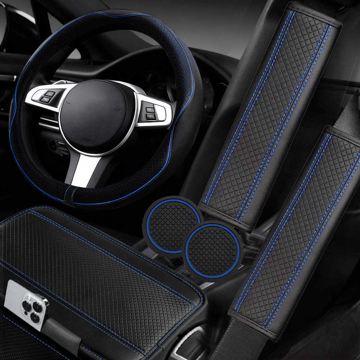 NBTEPEM steering wheel cover in blue fits 14.5-15 inch wheels for premium grip