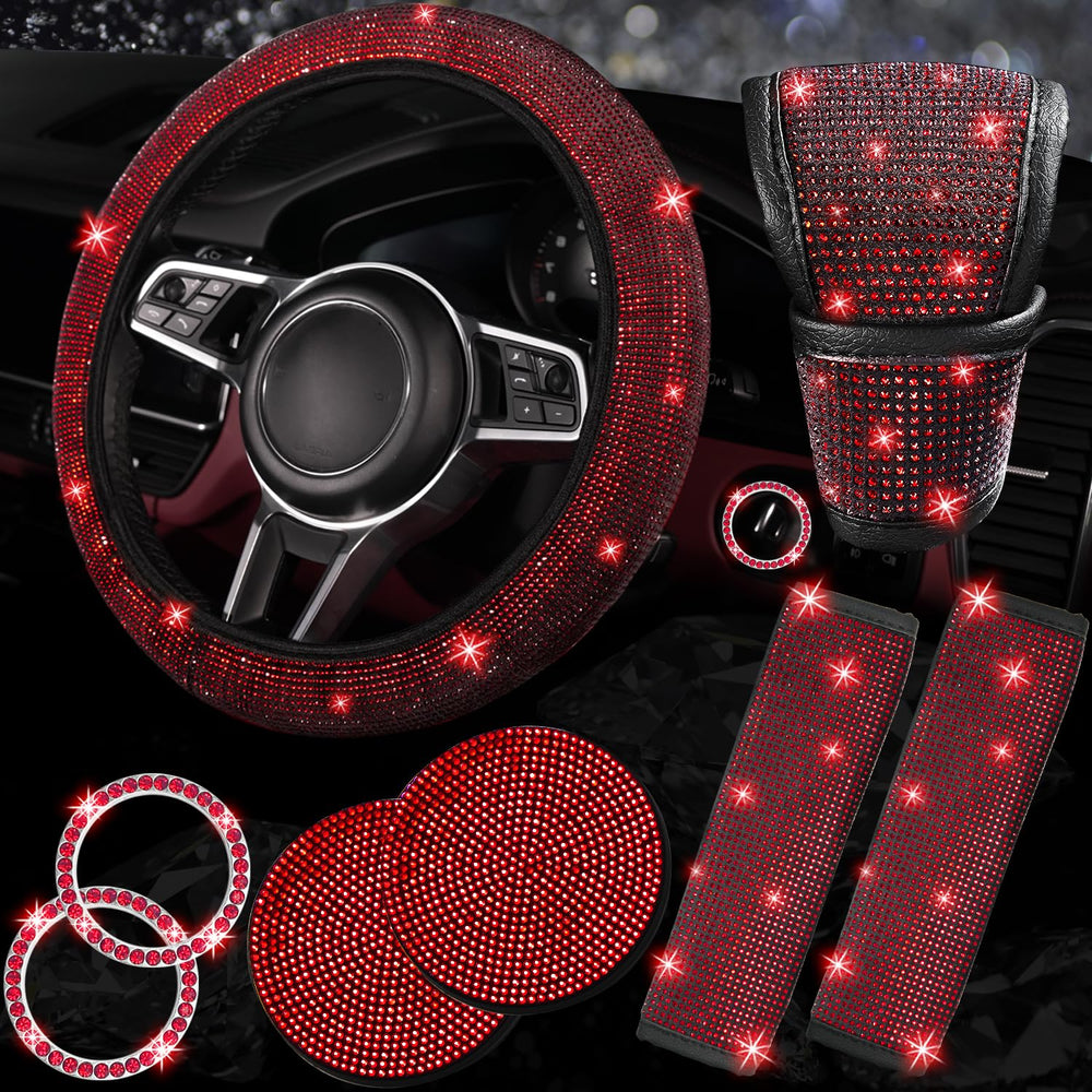 NBTEPEM steering wheel cover with red bling adds luxurious grip and sparkle