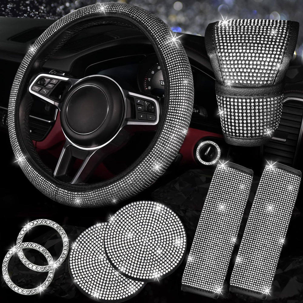 NBTEPEM steering wheel cover with sparkling rhinestones for stylish grip