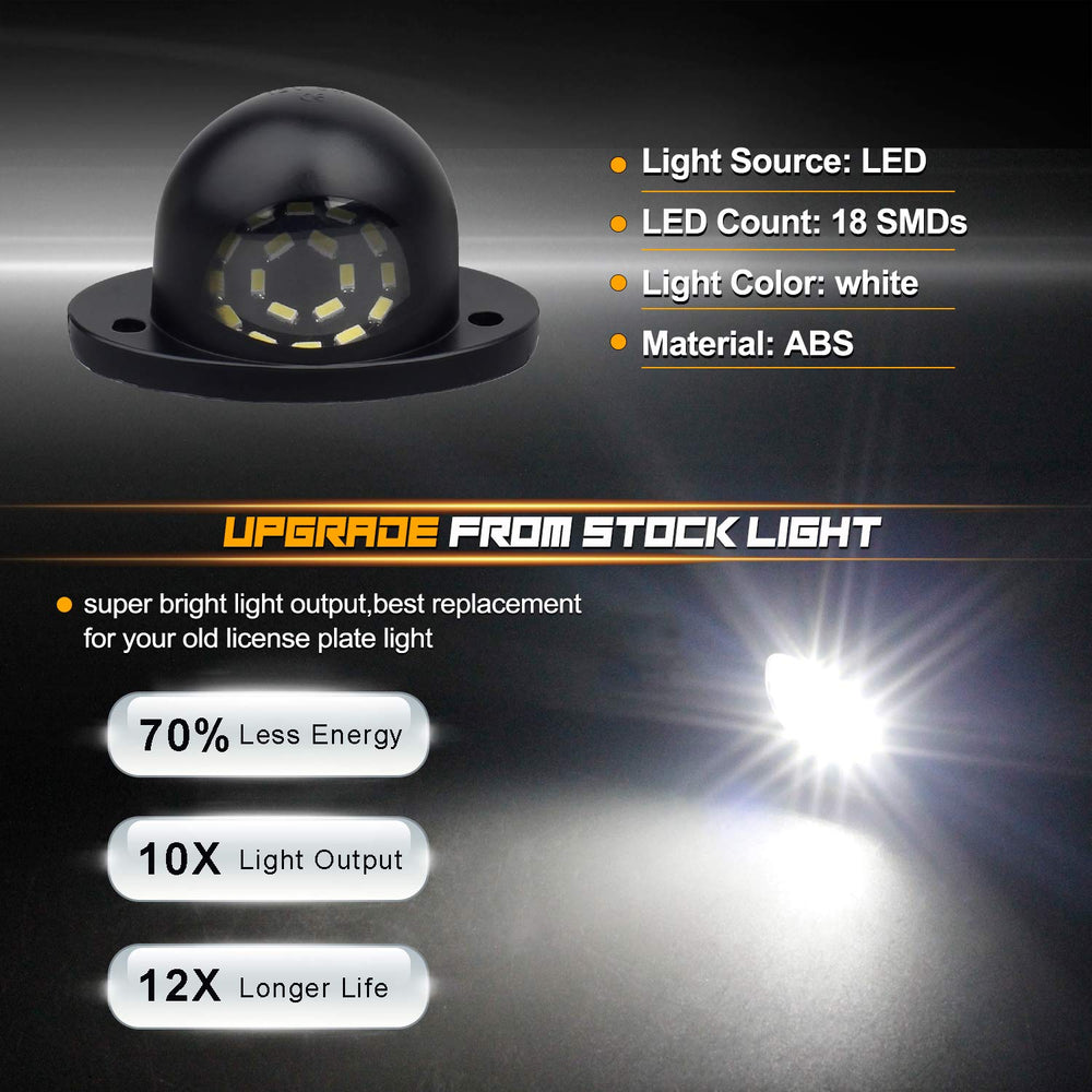 NDRUSH LED license plate light with 18-SMD chips provides left-right illumination.