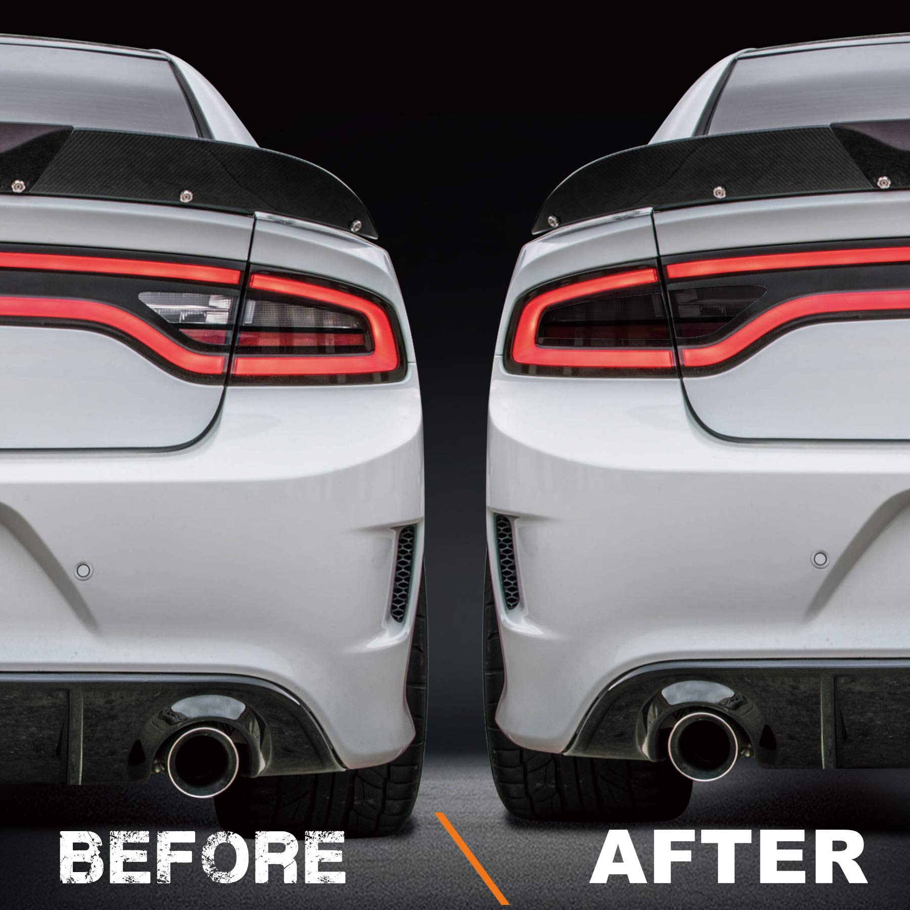 NDRUSH smoked taillight overlay for Dodge Charger enhances curb appeal with uniform tint