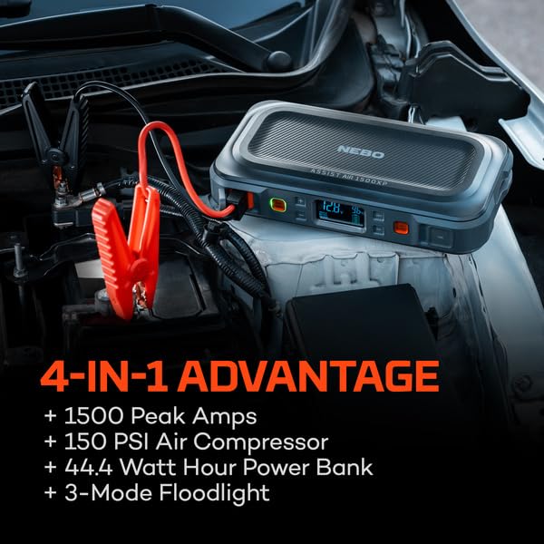 NEBO Assist Air 1500XP tire inflator reaching 150 PSI with auto stop