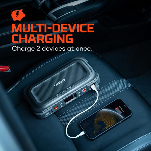 NEBO Assist Air 1500XP USB ports powering devices on the go