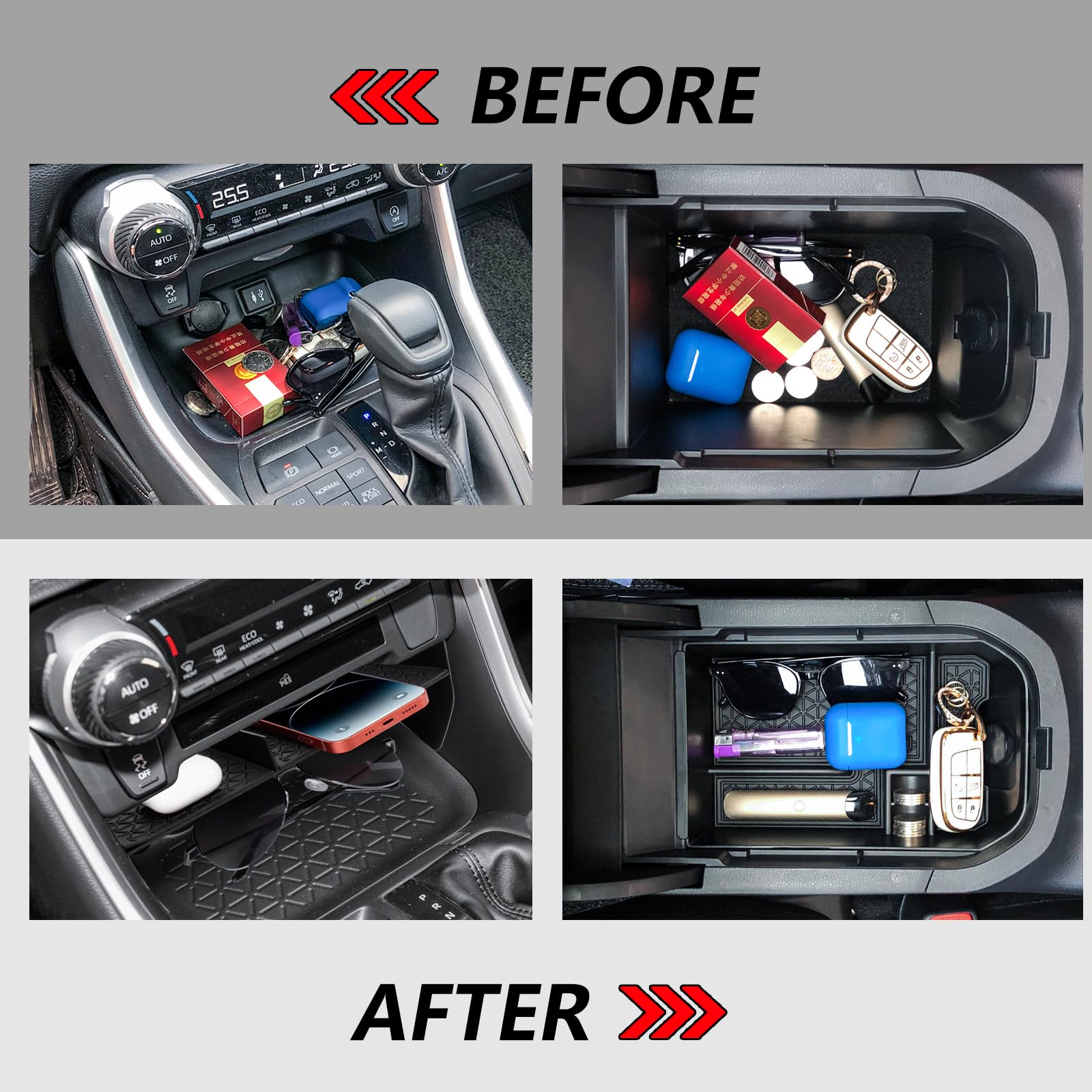 Neepiar armrest storage box provides extra space for small items in the RAV4.