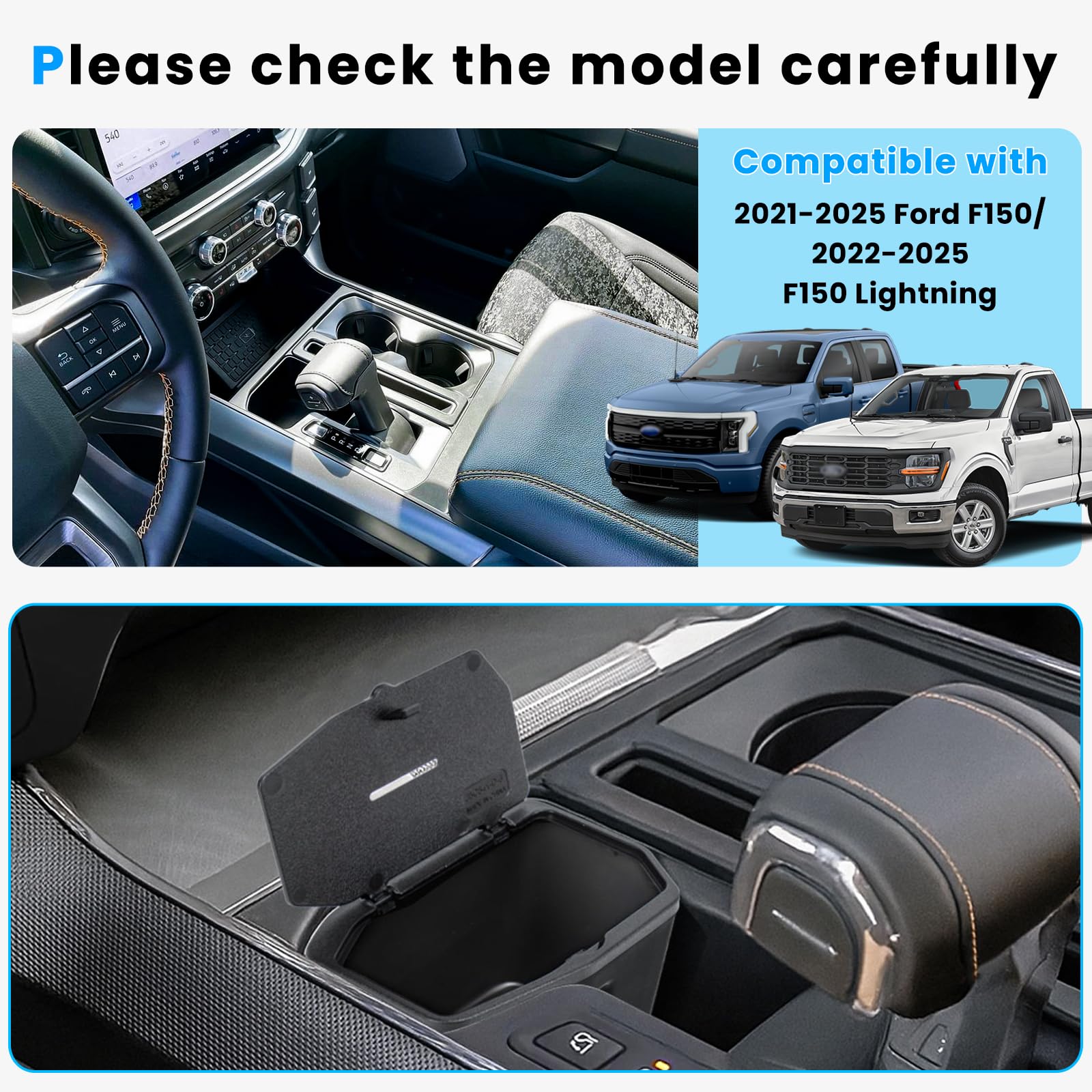 Neepiar center console coin holder for F-150 Lightning with durable ABS reduces wear.
