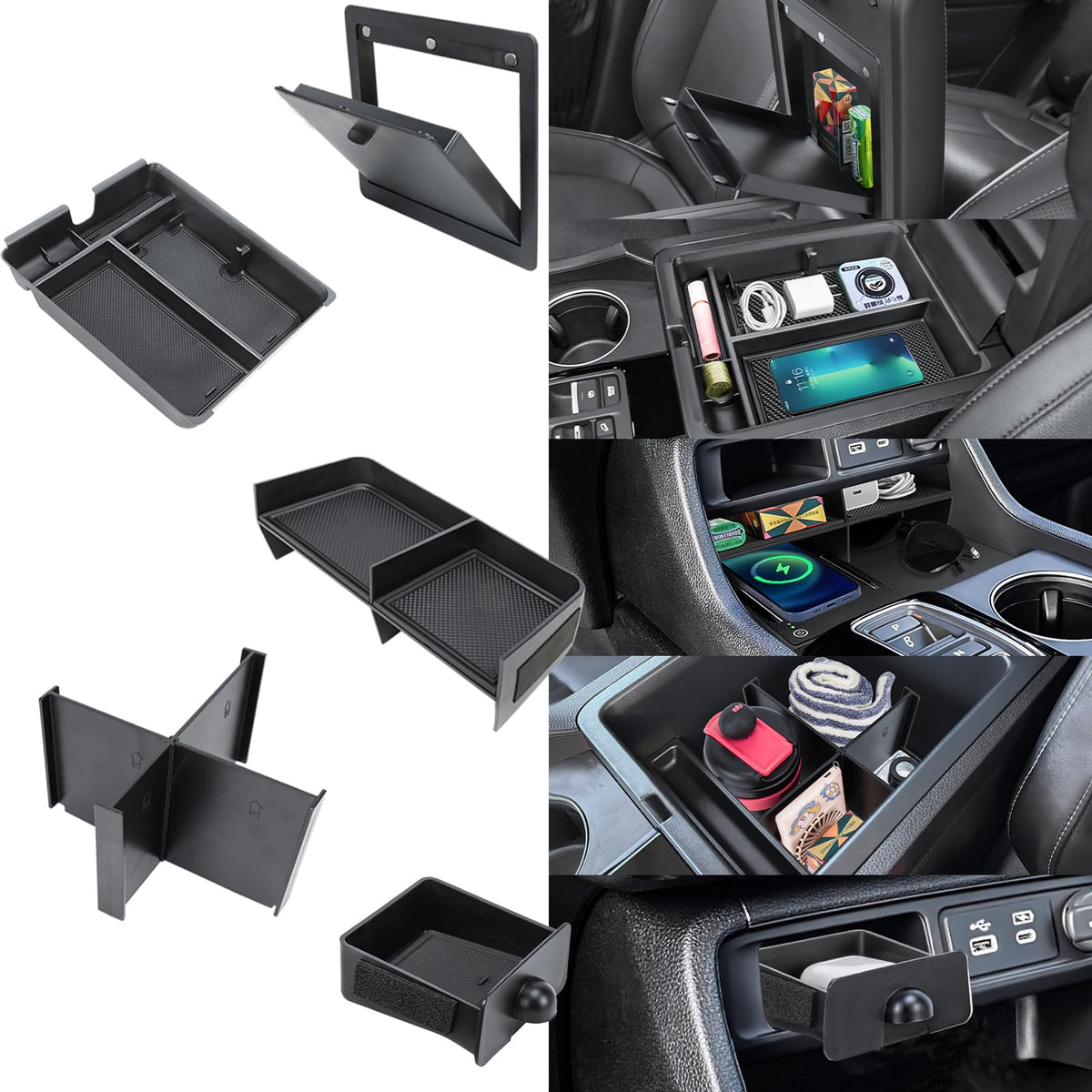 Neepiar center console divider tray keeps items neatly organized while driving