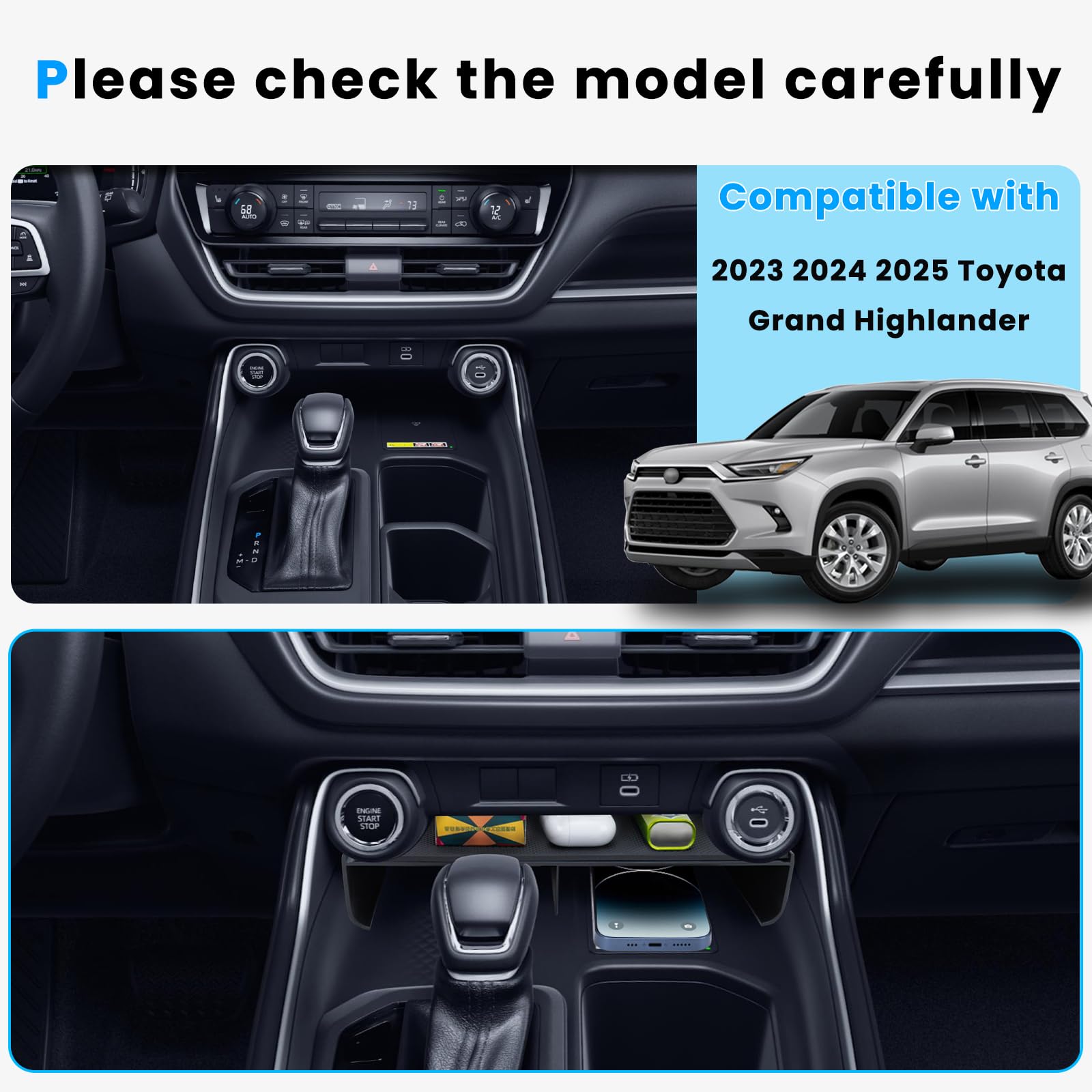 Neepiar center-console organizer top view with anti-slip mat for quiet driving