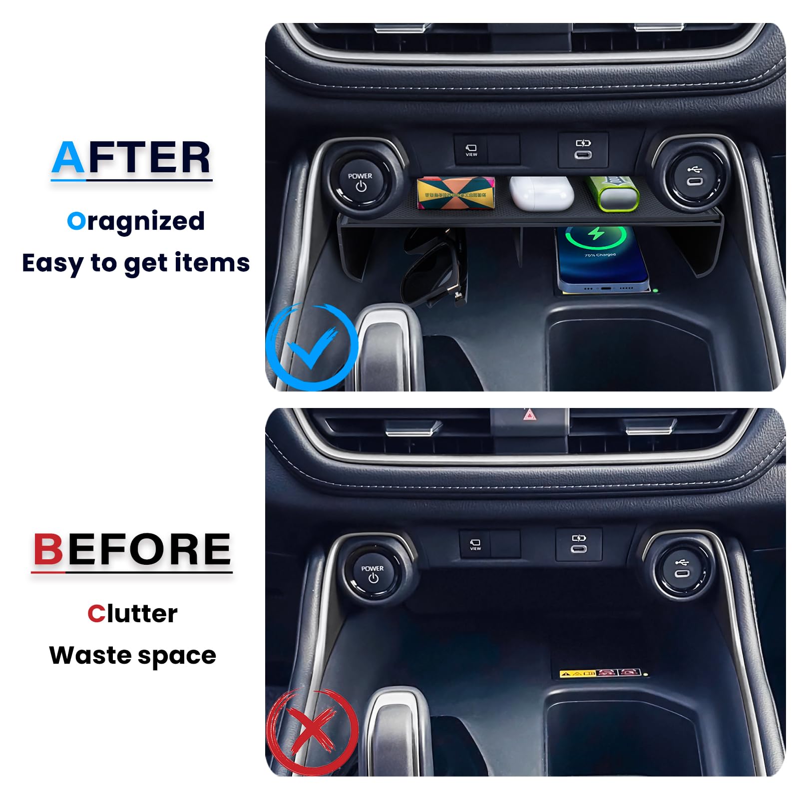 Neepiar center-console organizer interior compartments showing versatile storage