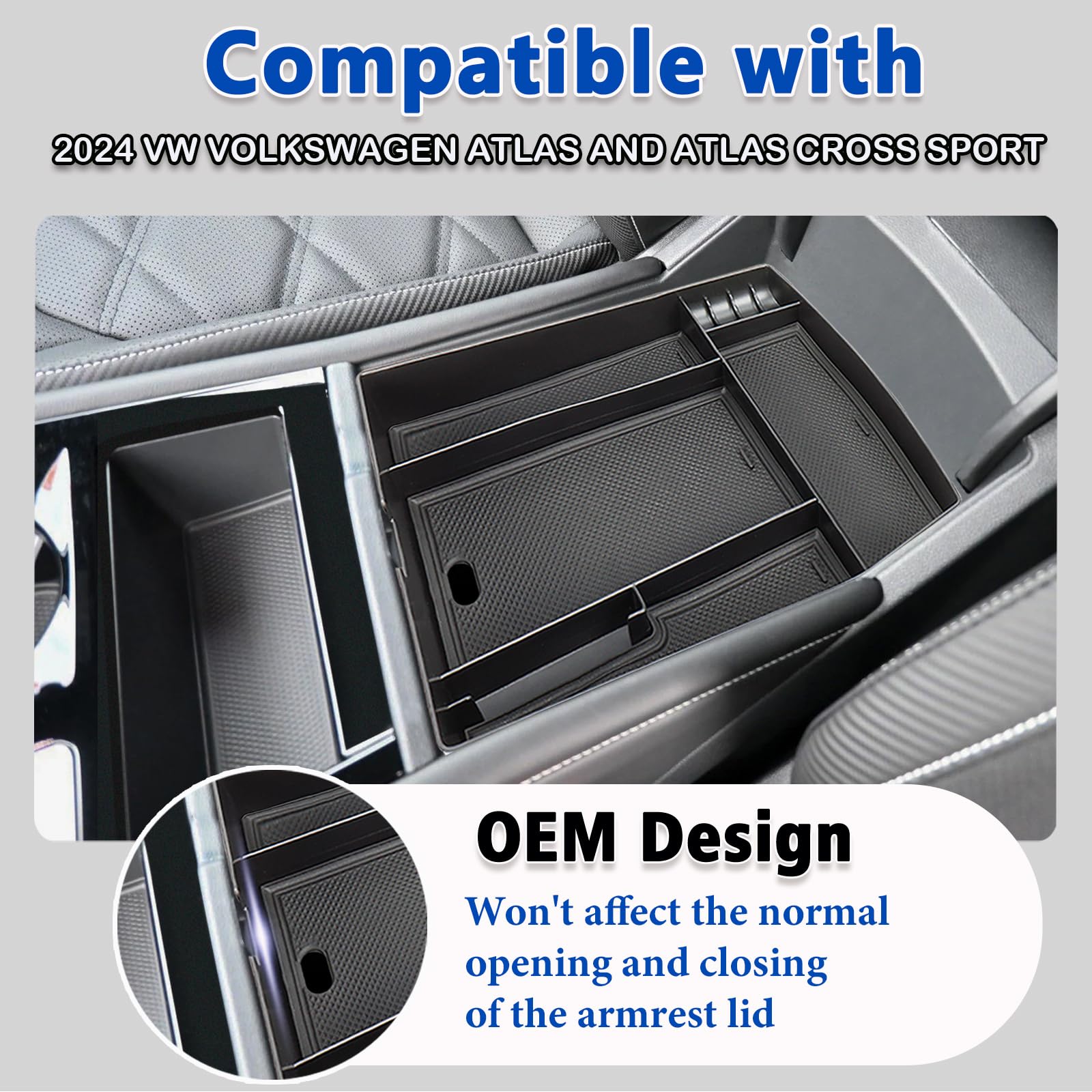 Neepiar center-console-organizer-oem-design-fit preserves full armrest access.