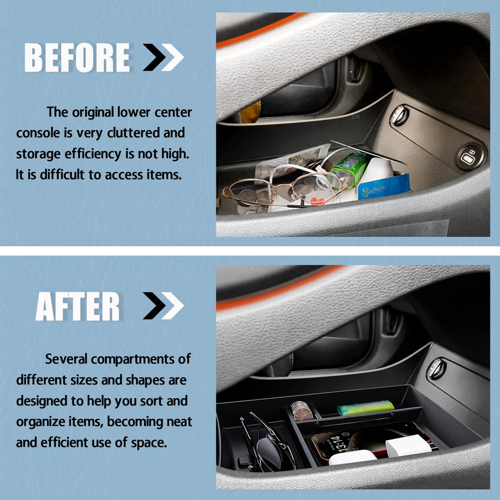 Neepiar center console organizer keeps lipstick, wallet, and sunglasses within easy reach.