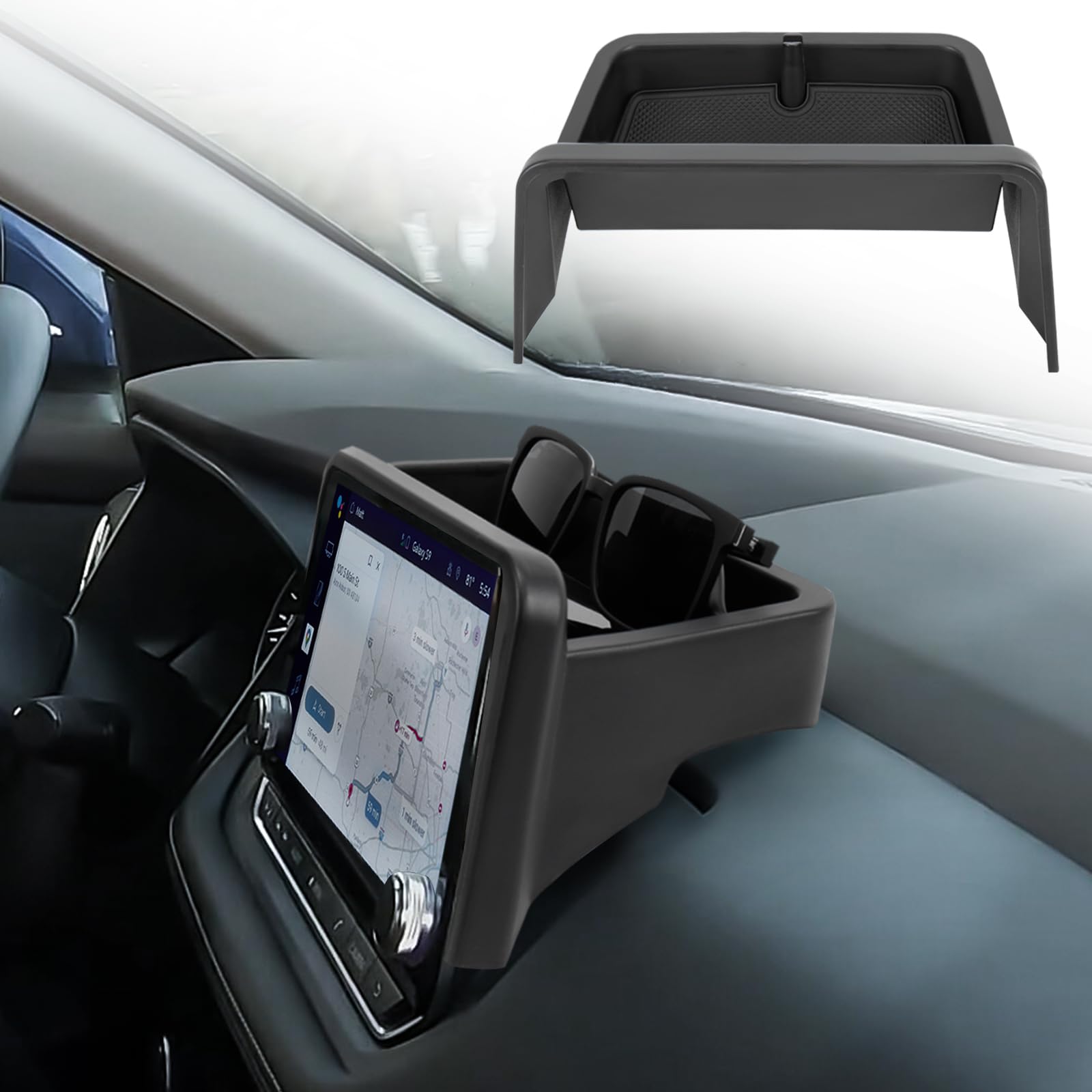 Neepiar center console organizer behind dashboard tray keeps everyday items within reach.