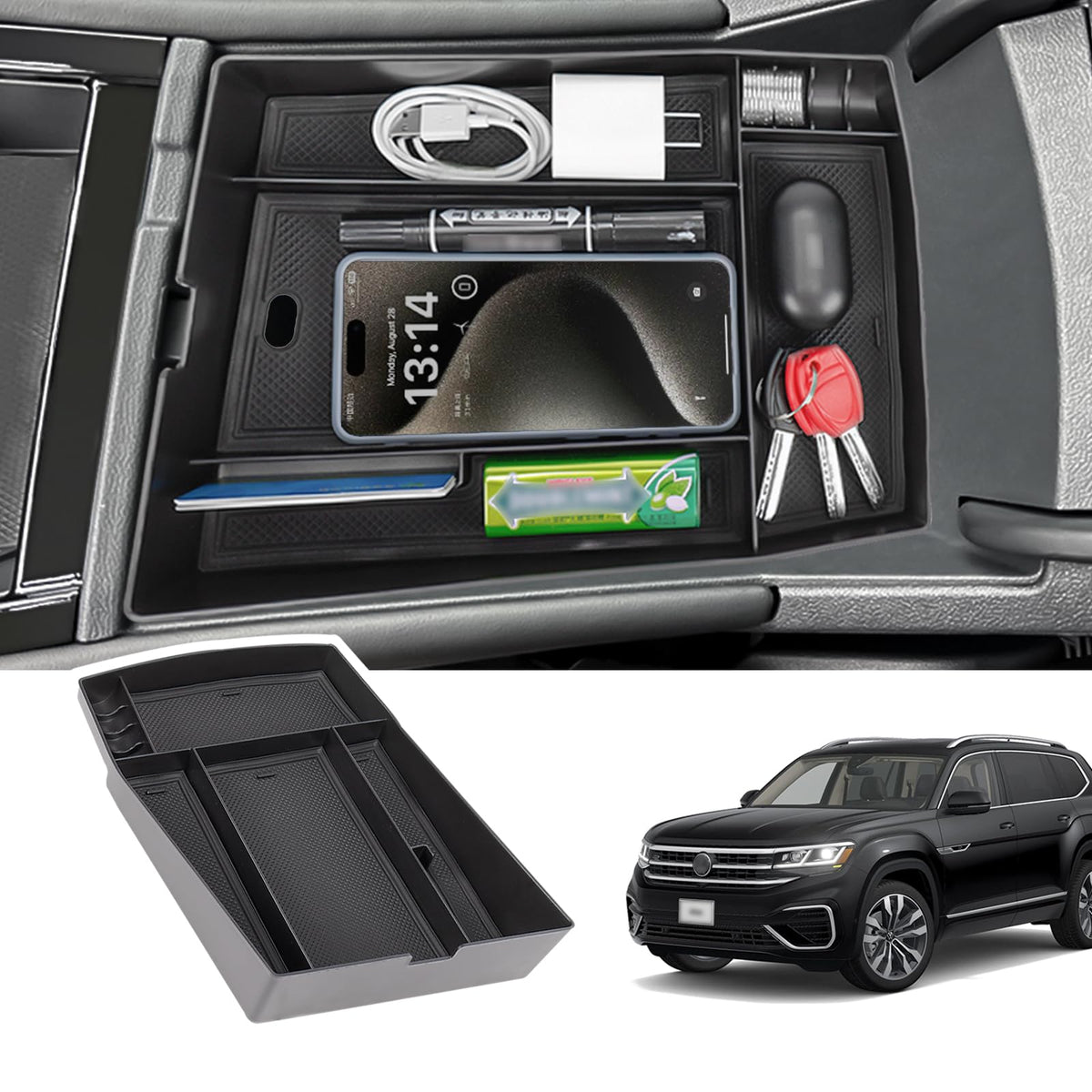 Neepiar center console organizer tray division keeps pens and coins organized for quick access.