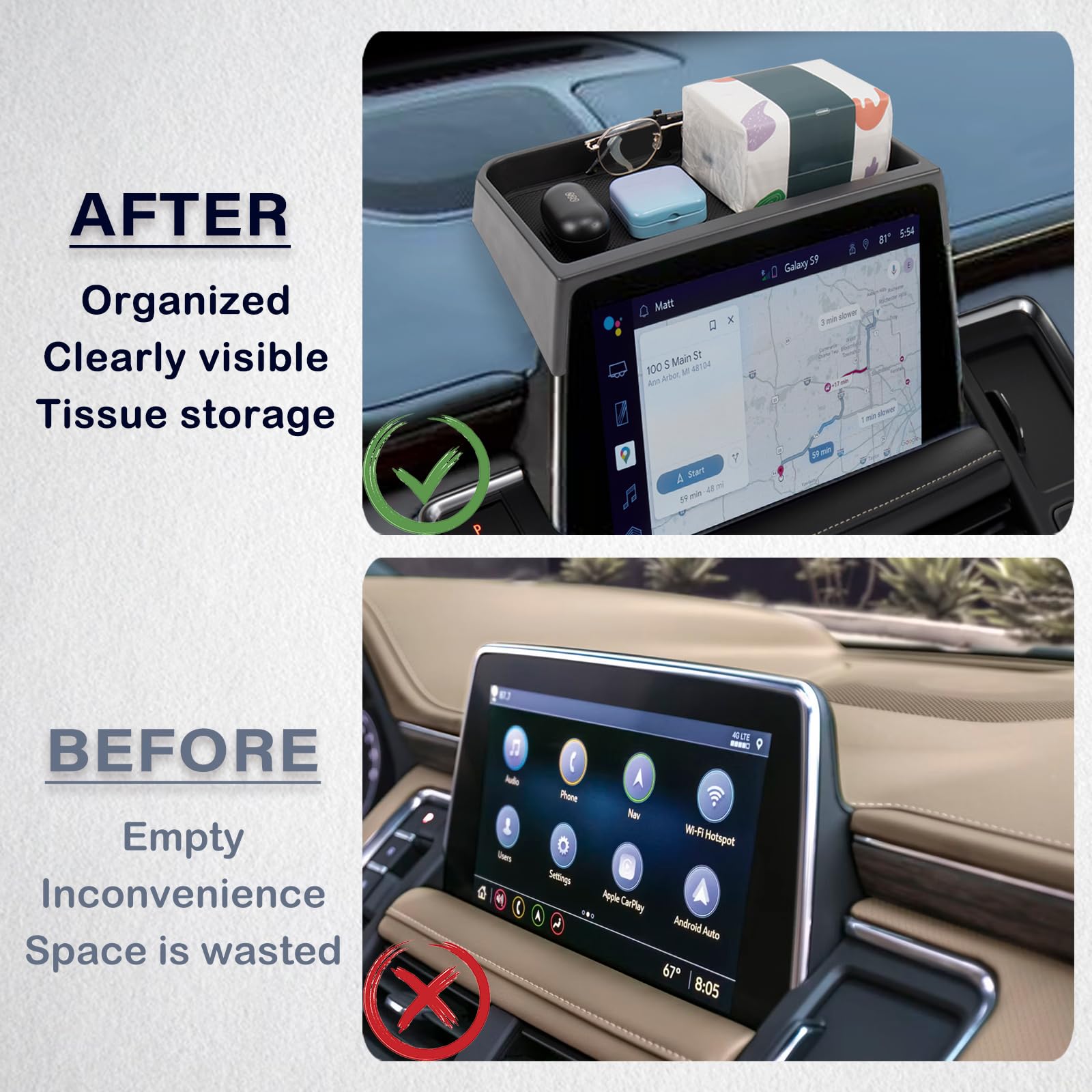 Neepiar center-console tray for Tahoe model keeps small items within reach.