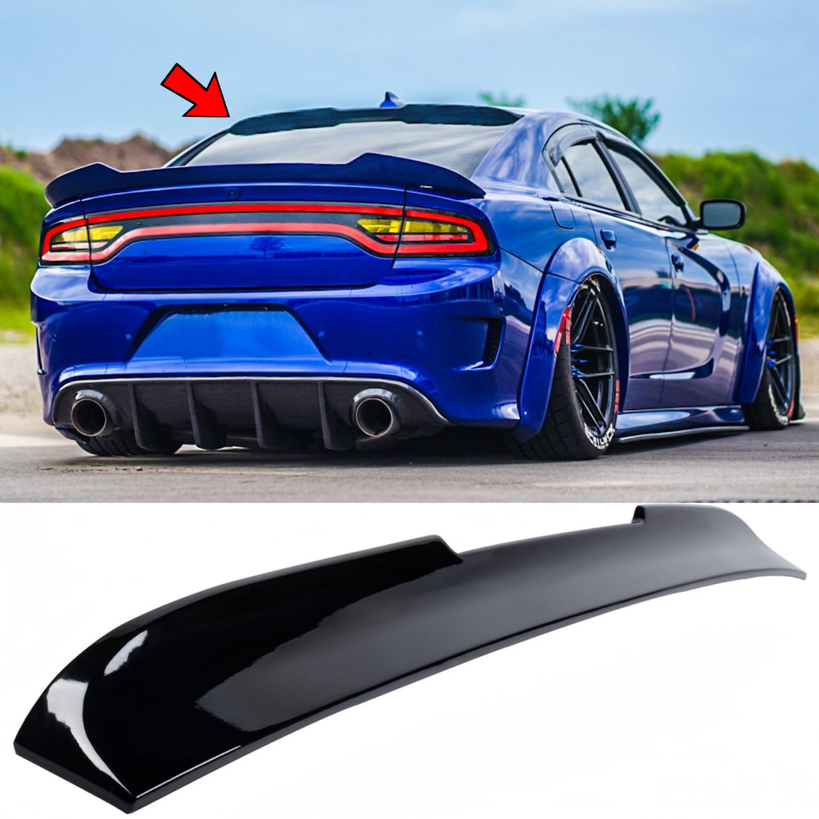 NeespoC rear window spoiler on a Dodge Charger boosts sporty look and stability.