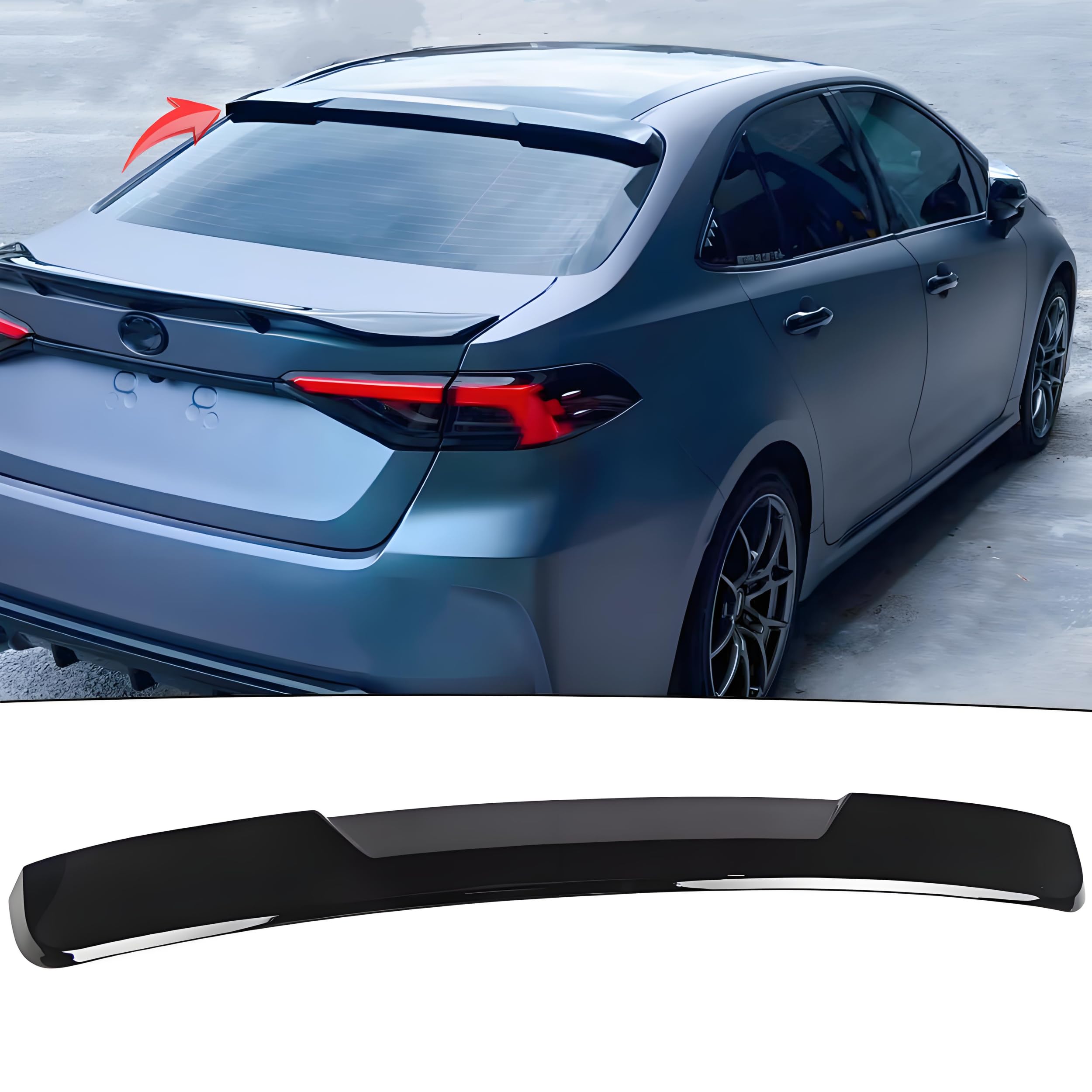 NeespoC rear roof spoiler for Toyota Corolla in glossy black enhances appearance and aerodynamics