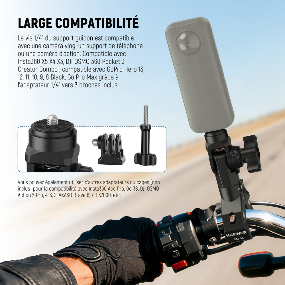 NEEWER clamp with 360° rotation and 270° tilt for dynamic riding angles