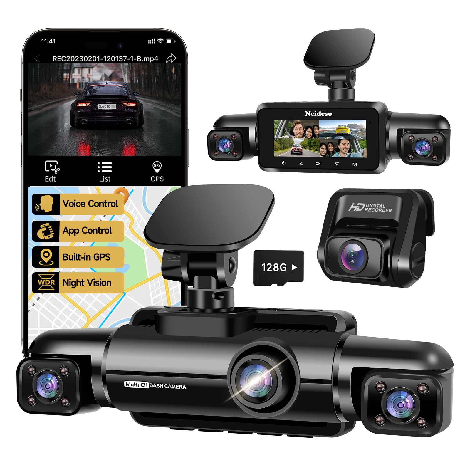 Neideso N300 front-mounted camera showing clean windshield view and safety