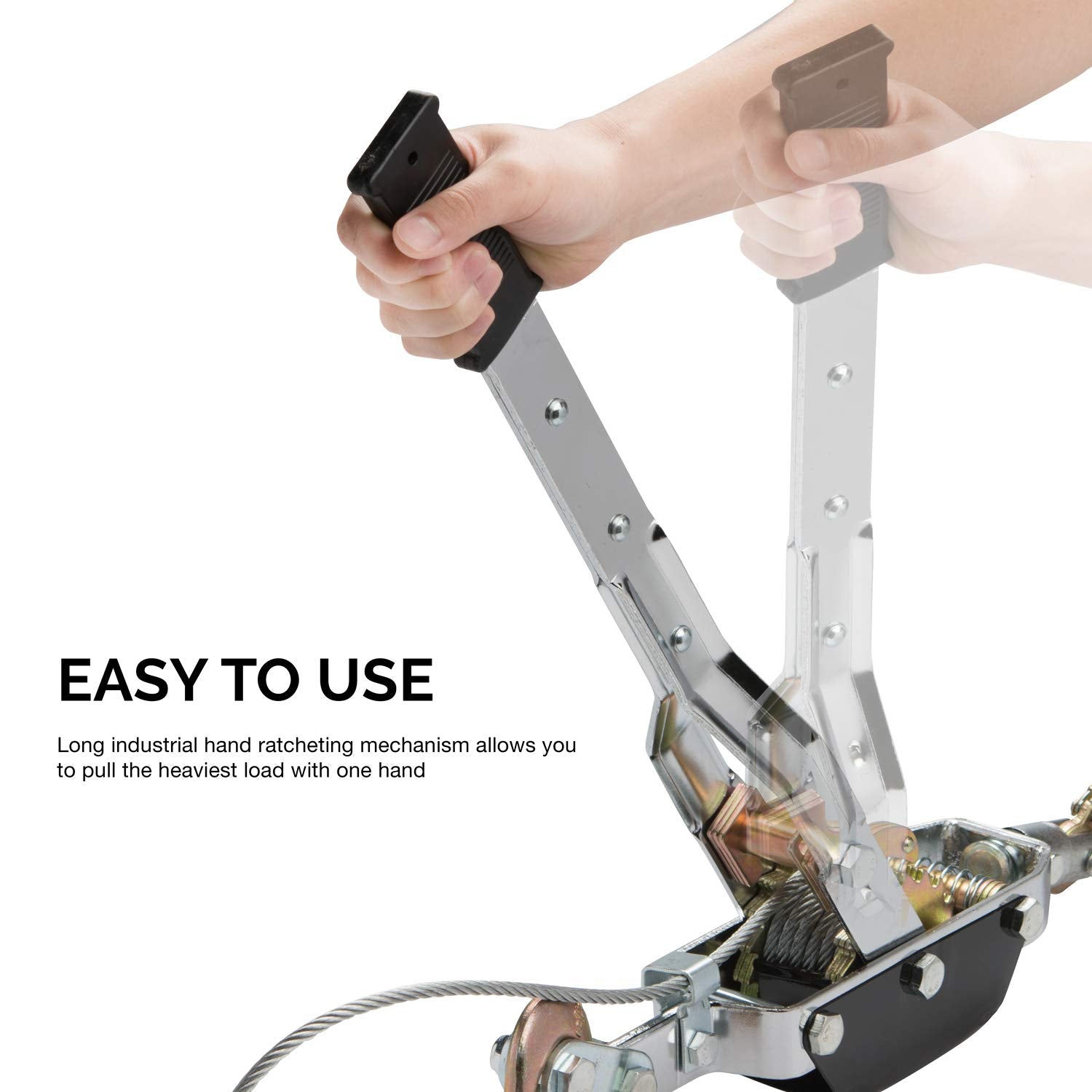 NEIKO 02256A ratcheting system enables one‑hand operation during winching