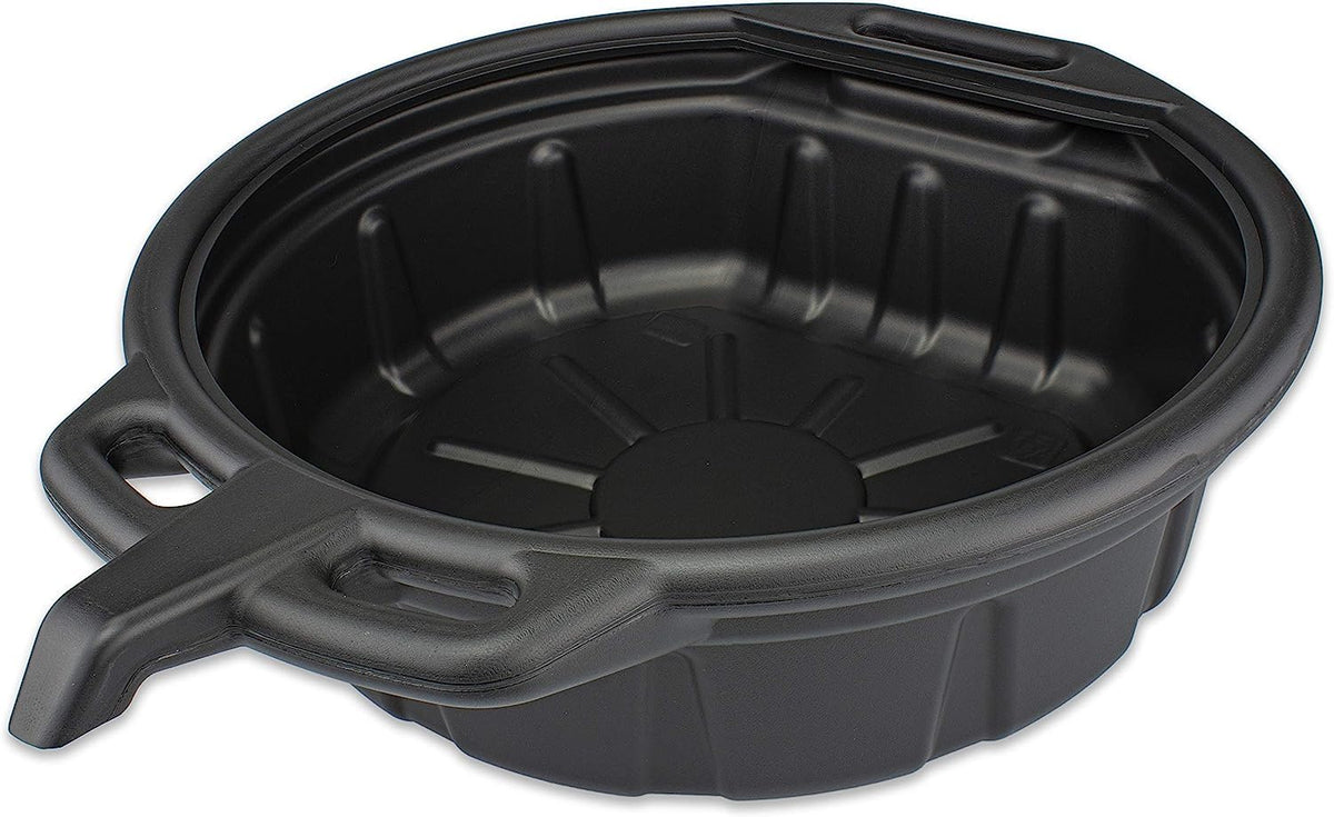 NEIKO 20762A oil drain pan with anti-splash edge prevents spills during oil changes.
