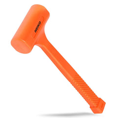 NEIKO dead blow hammer front view showing neon orange finish and balance benefit
