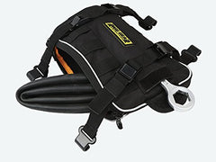 Nelson-Rigg fender bag strapped around fork tubes for stability