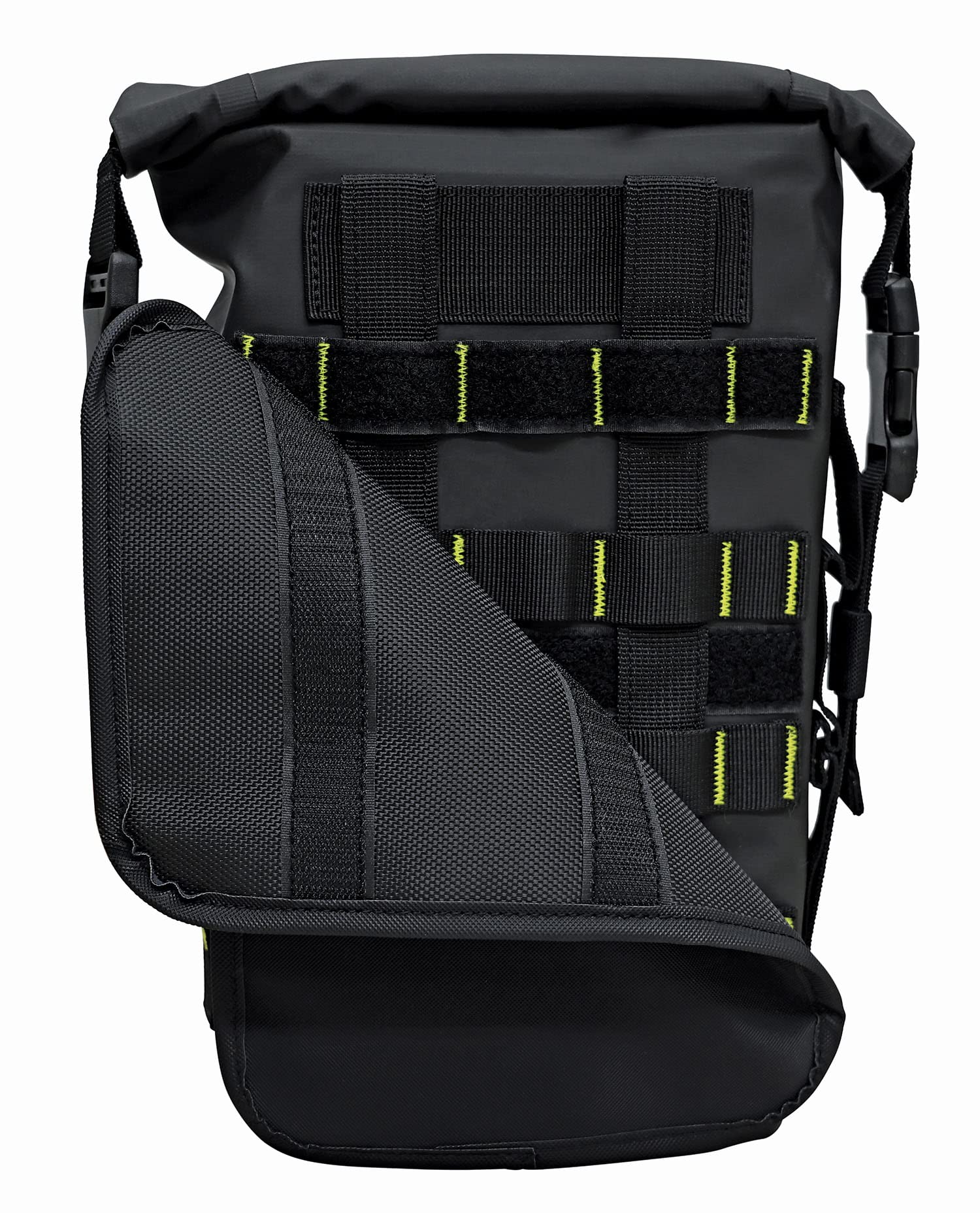 Nelson-Rigg Hurricane RiggPak demonstrates waterproof roll closure protecting gear outdoors.