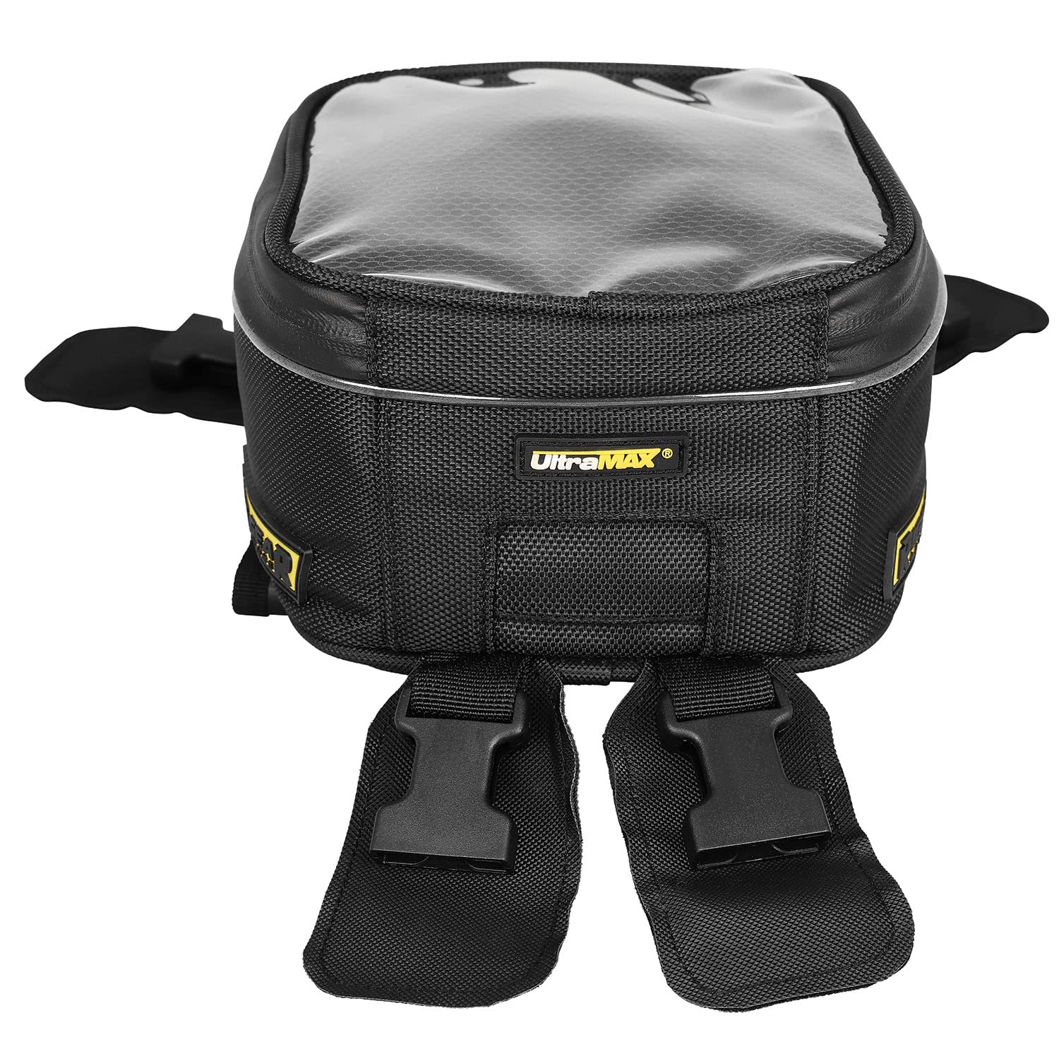 Nelson-Rigg Trails End Lite tank bag shows reflective piping for night visibility