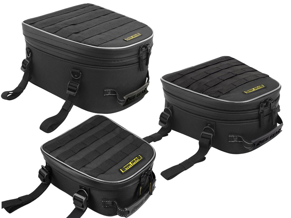 Nelson-Rigg Trails End tail bag demonstrating water resistant zippers