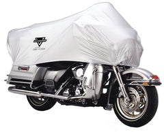 Nelson-Rigg XL half cover front view protects touring motorcycles from dew and sun.