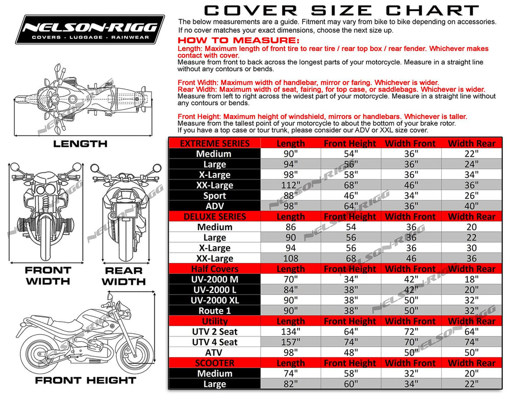 Nelson-Rigg XL half cover on bike demonstrates a snug elastic bottom fit.