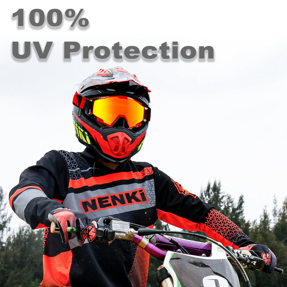 NENKI red lens goggles designed for dusty riding environments