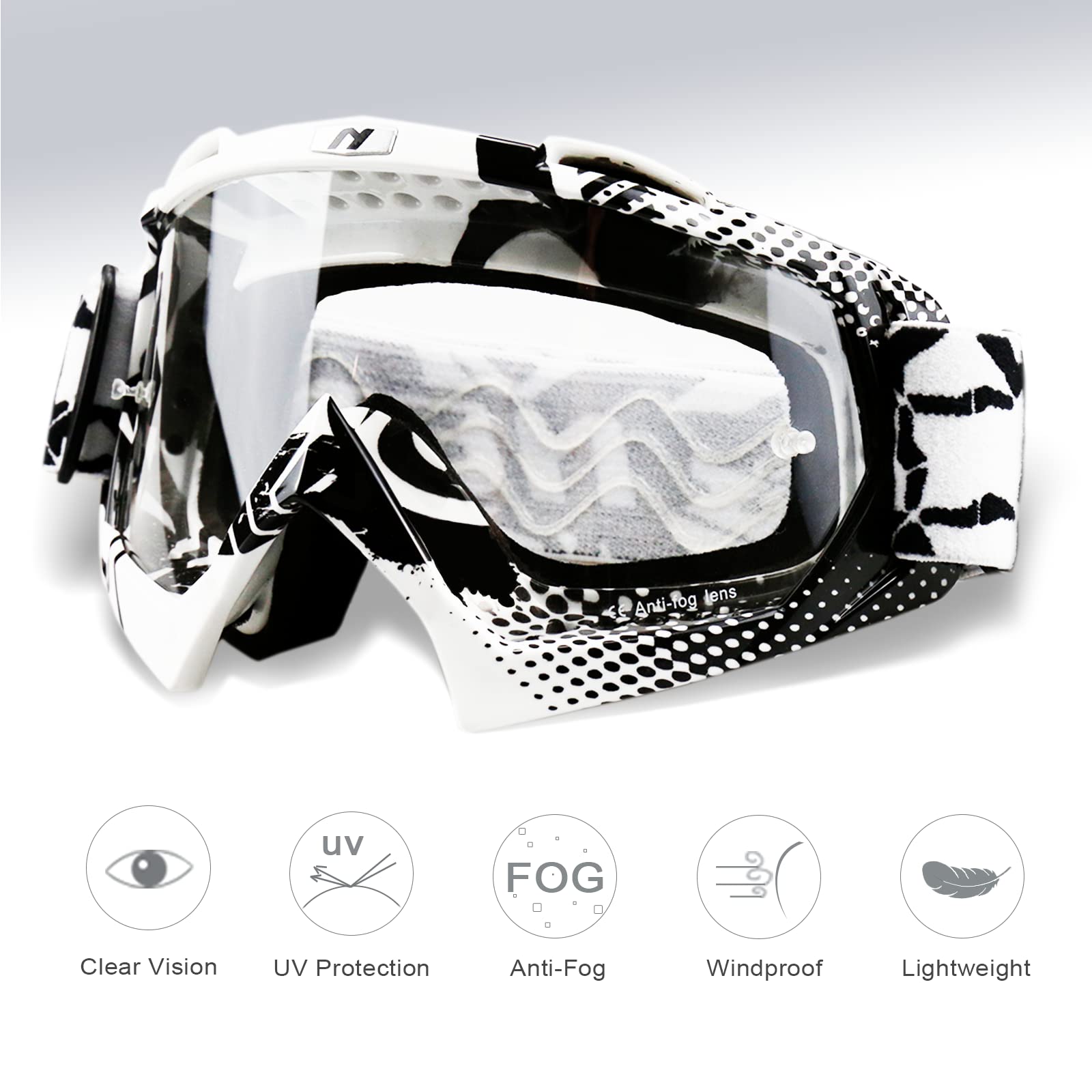 NENKI dirt bike goggles side profile showing adjustable strap for secure helmet fit